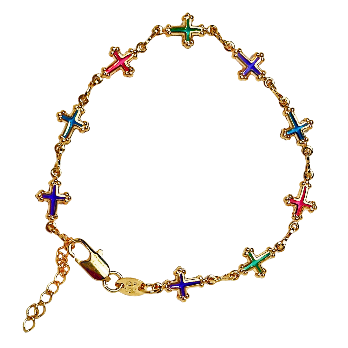 Cross Jewel-Toned Glass Gold Filled Bracelet