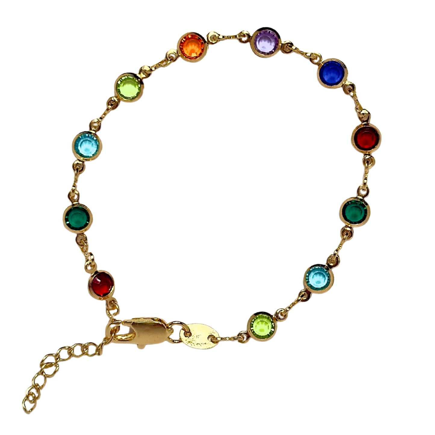 Circular Jewel-Toned Glass Gold Filled Bracelet