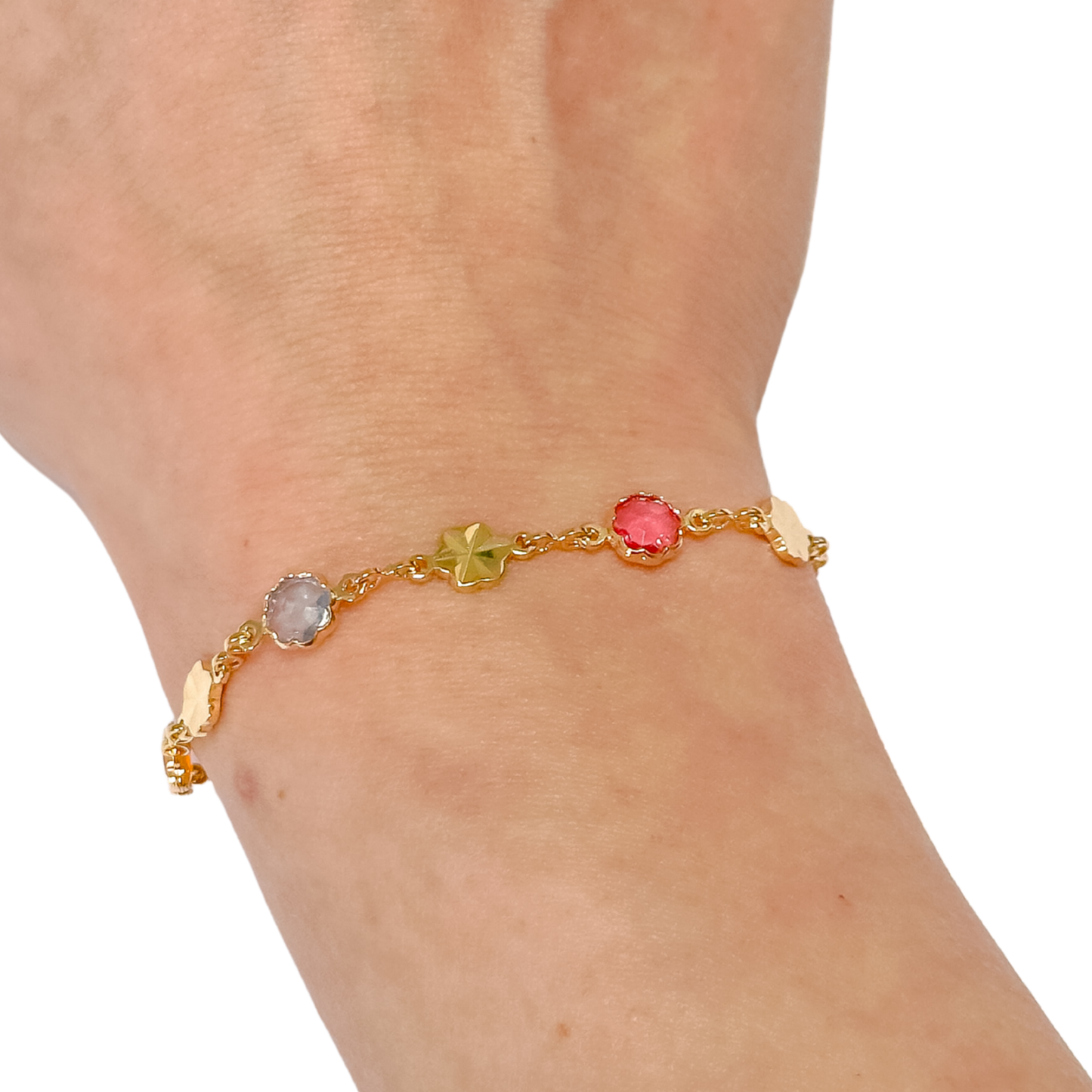 Textured Stars + Pastel Glass Gold-Filled Bracelet