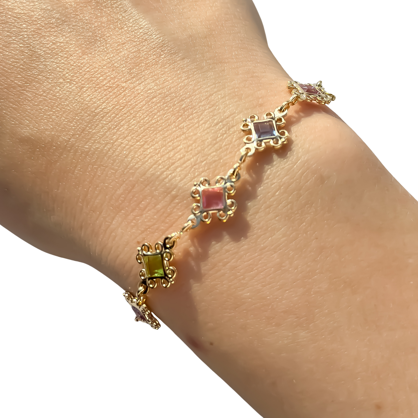 Baroque Square Pastel Glass Gold Filled Bracelet