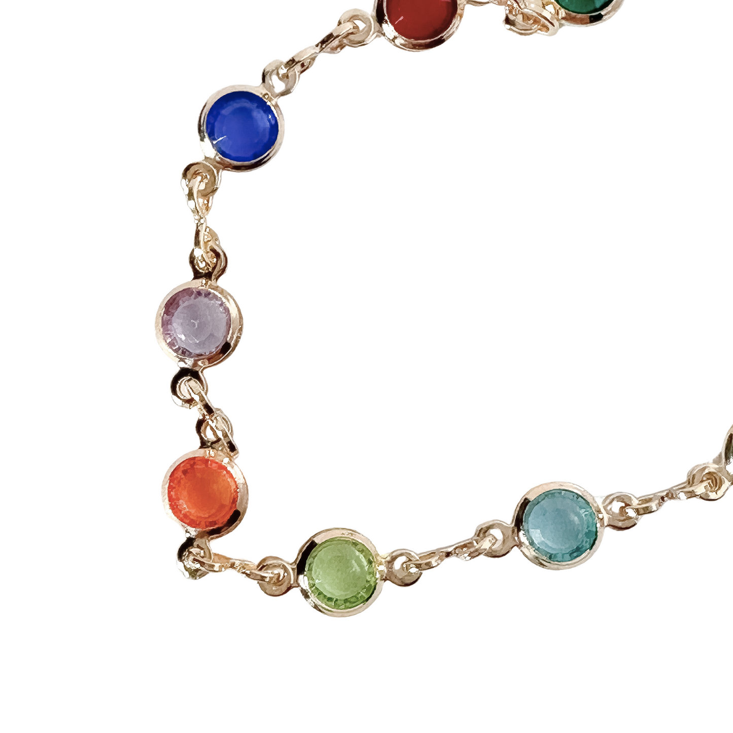 Circular Jewel-Toned Glass Gold Filled Bracelet