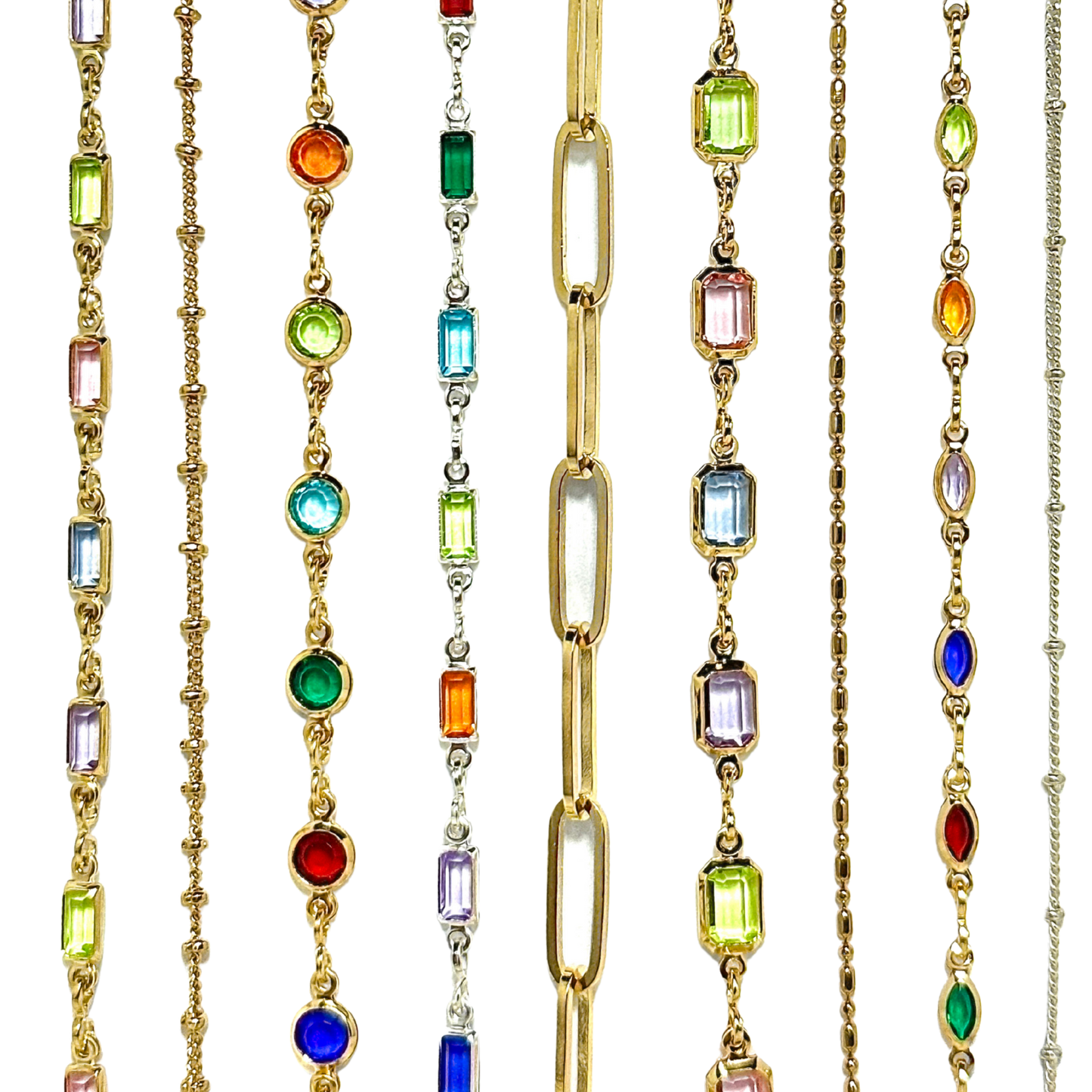 Circular Jewel-Toned Glass +  Gold Filled Chain Necklace