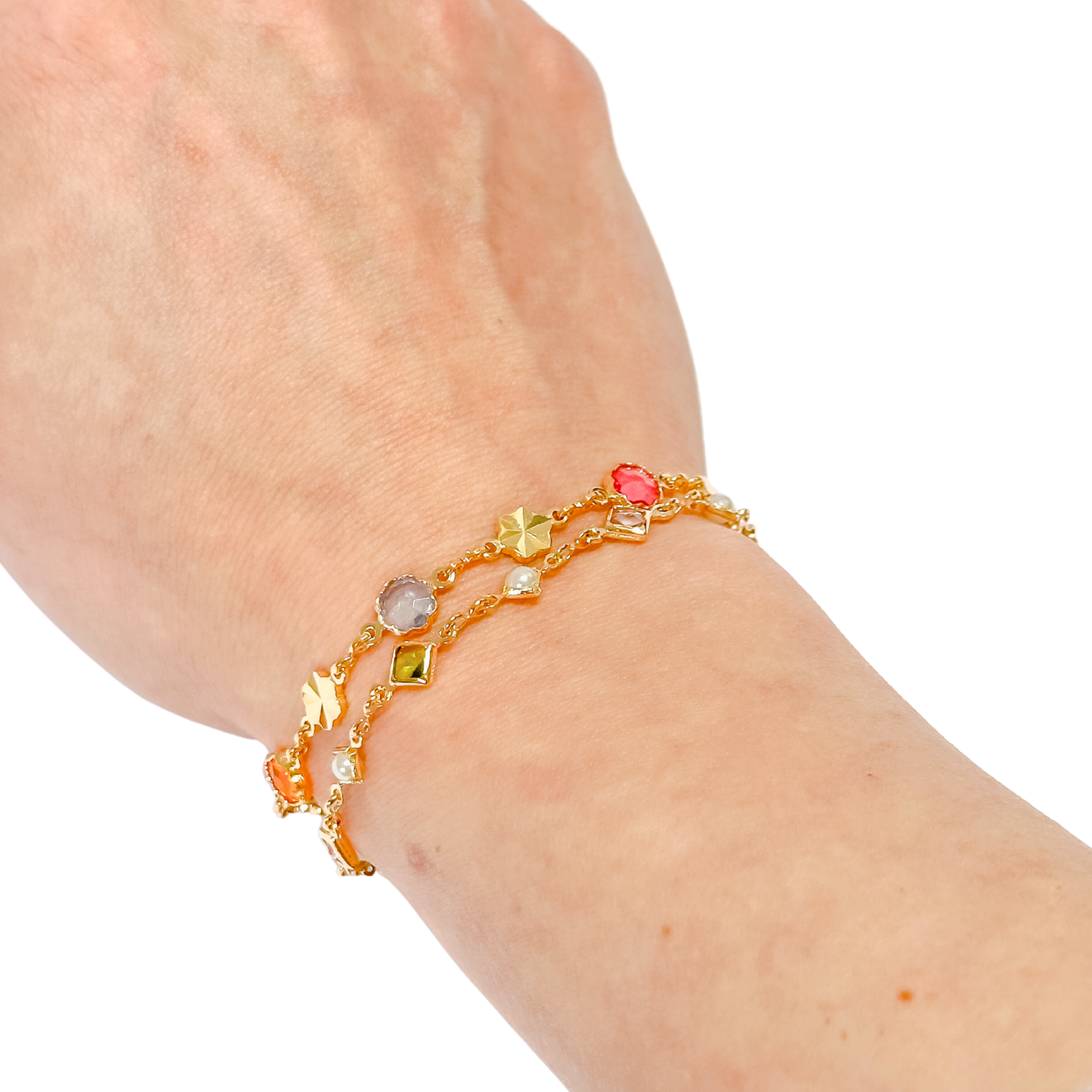 Textured Stars + Pastel Glass Gold-Filled Bracelet