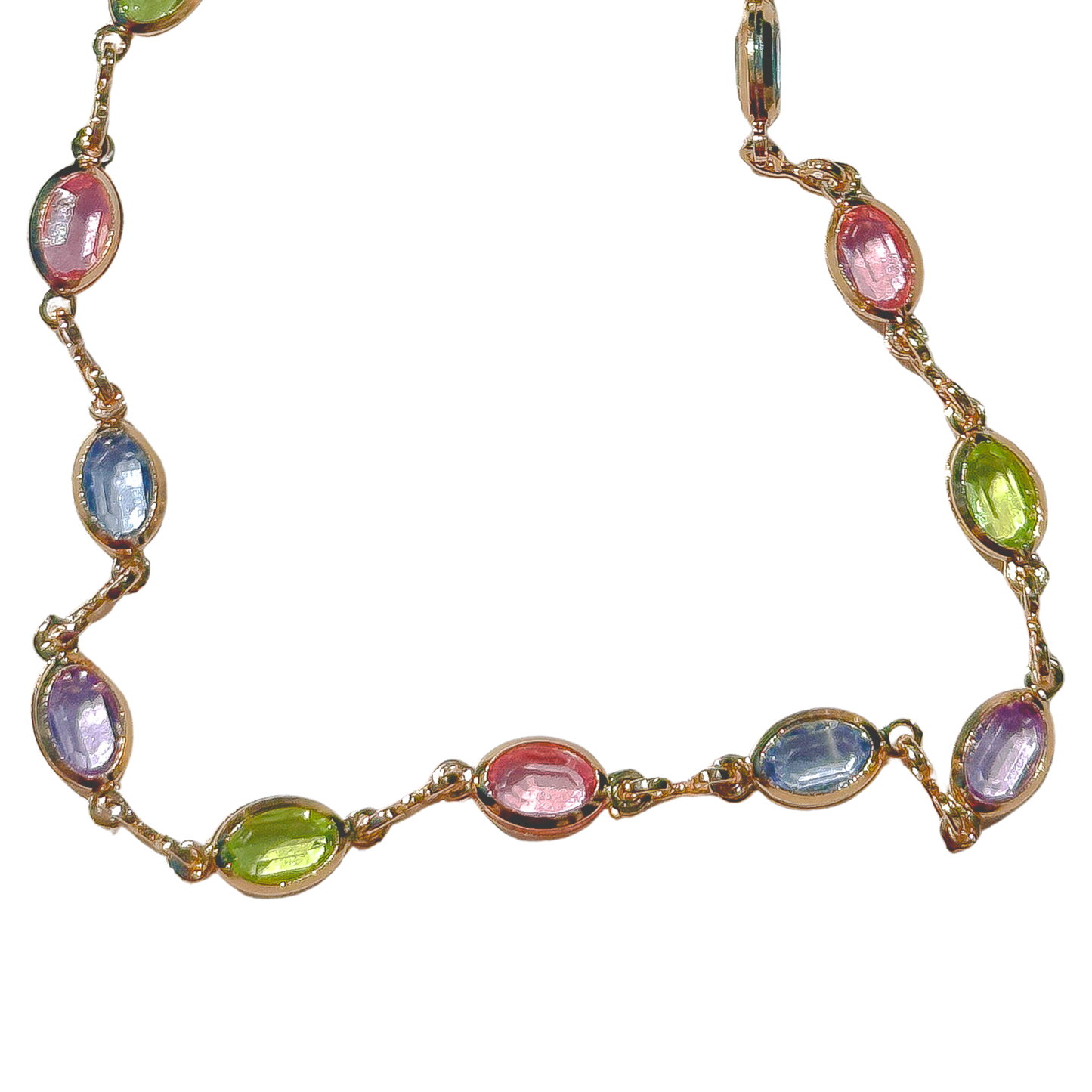 Bold Oval Pastel-Toned Gold Filled Glass Bracelet