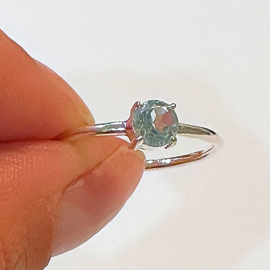 Aquamarine Round Sterling Silver Ring