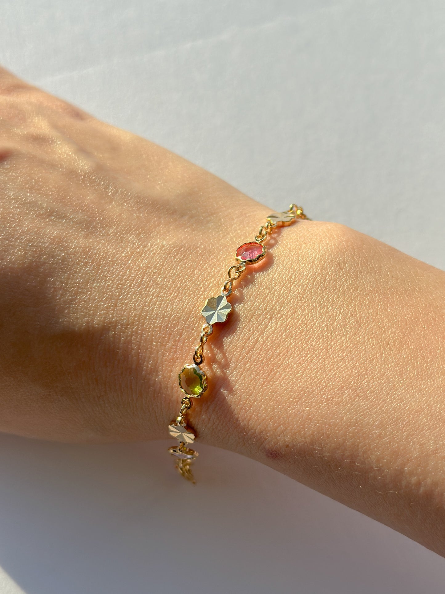 Textured Stars + Pastel Glass Gold-Filled Bracelet