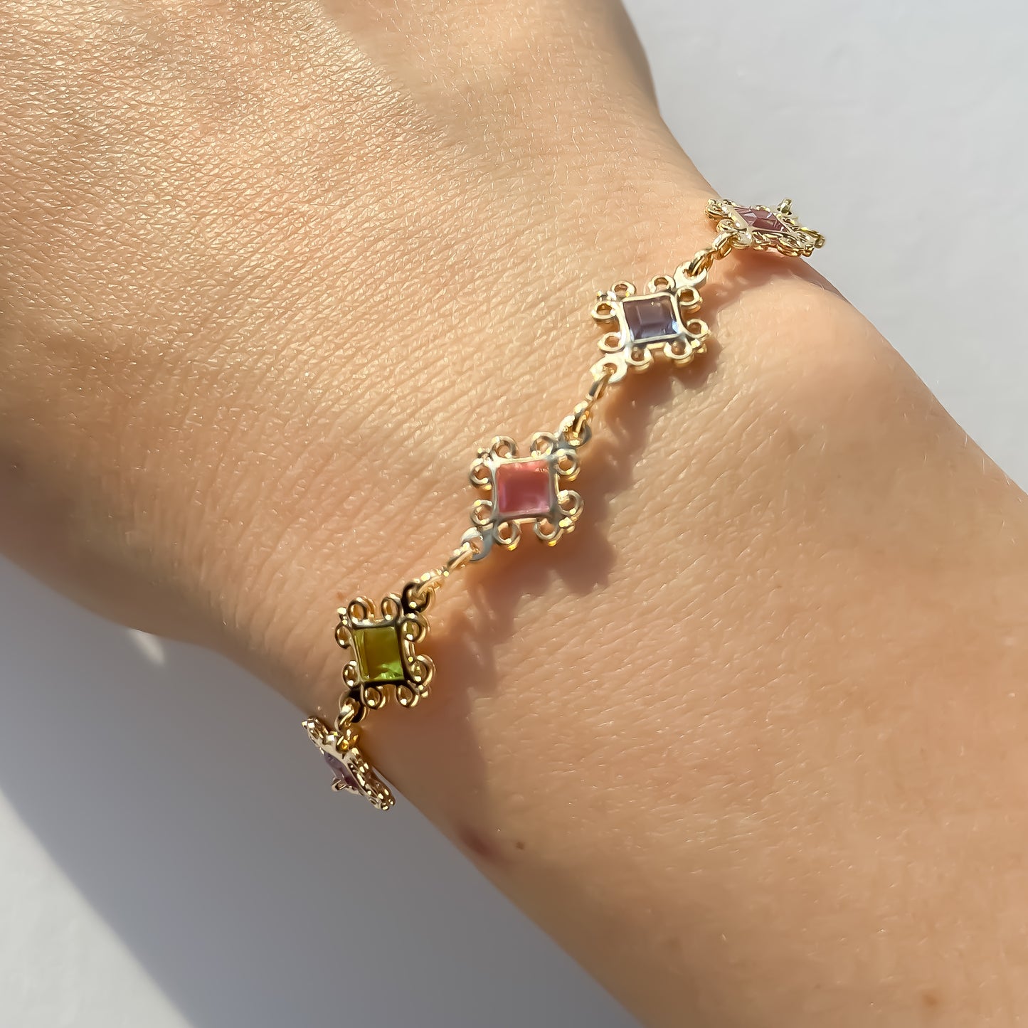 Baroque Pastel Glass Gold Filled Bracelet