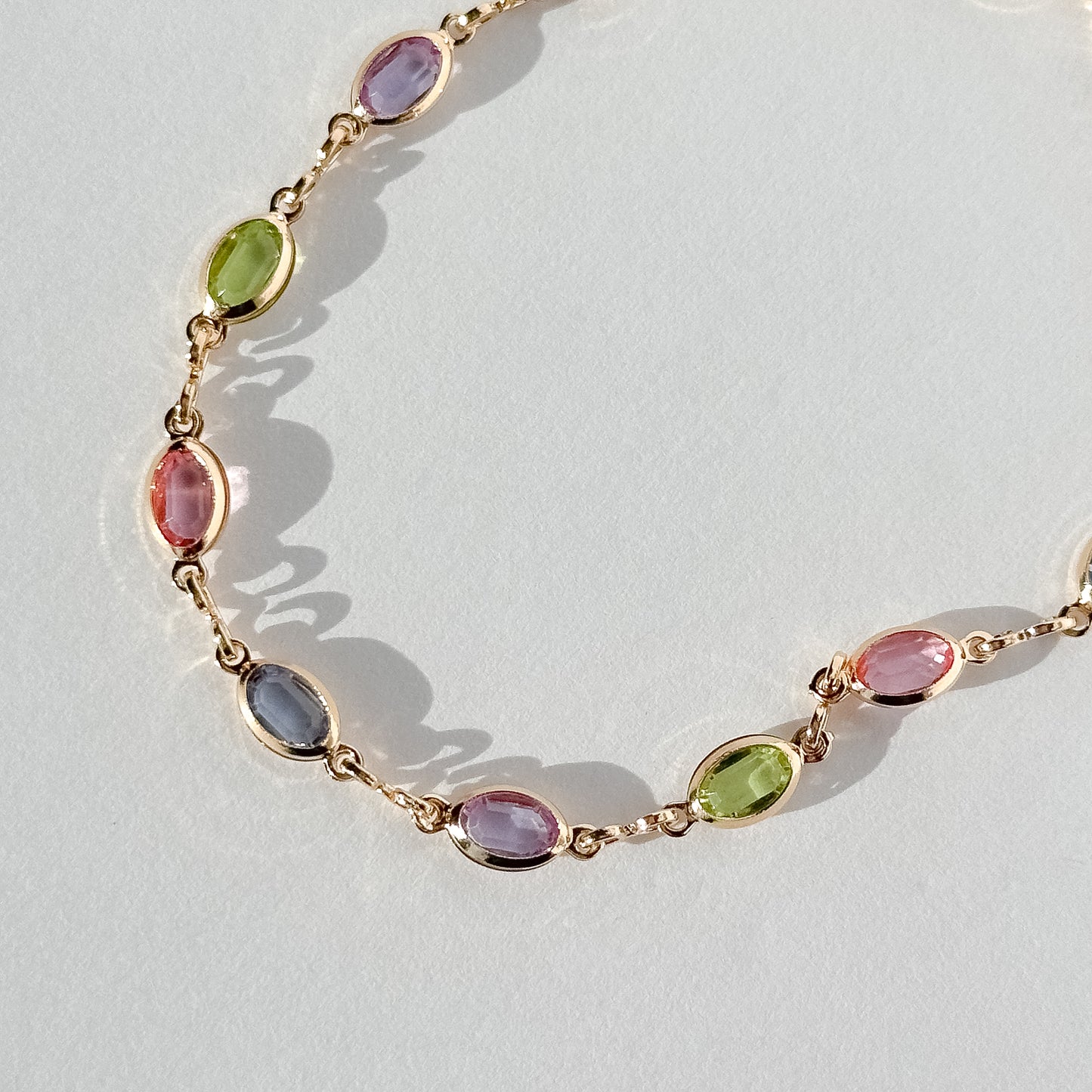 Bold Oval Pastel-Toned Gold Filled Glass Bracelet