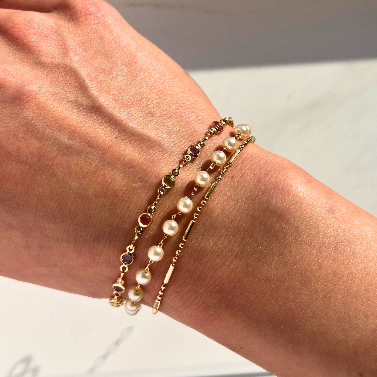 Round Pearl  Gold Plated Bracelet