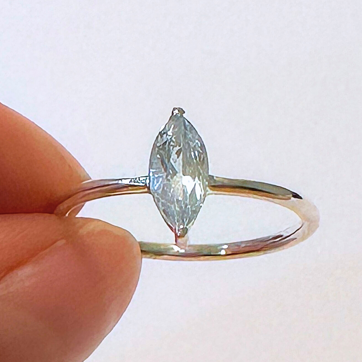 Aquamarine Marquise Cut Sterling Silver Ring