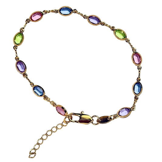 Bold Oval Pastel-Toned Gold Filled Glass Bracelet