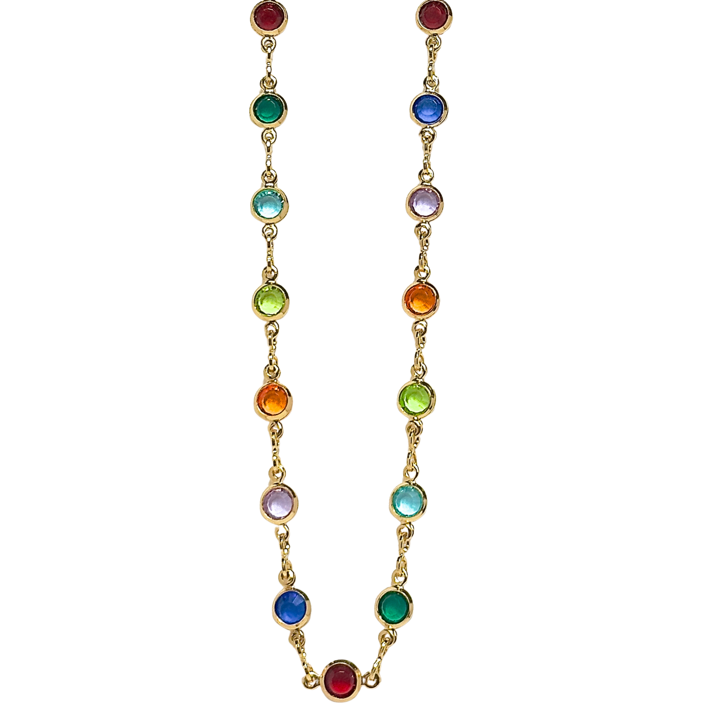 Circular Jewel-Toned Glass +  Gold Filled Chain Necklace