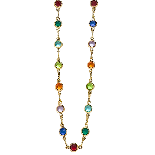 Circular Jewel-Toned Glass +  Gold Filled Chain Necklace