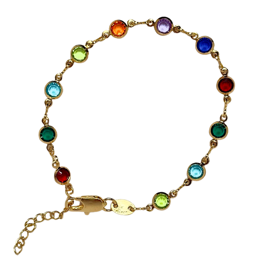 Circular Jewel-Toned Glass Gold Filled Bracelet