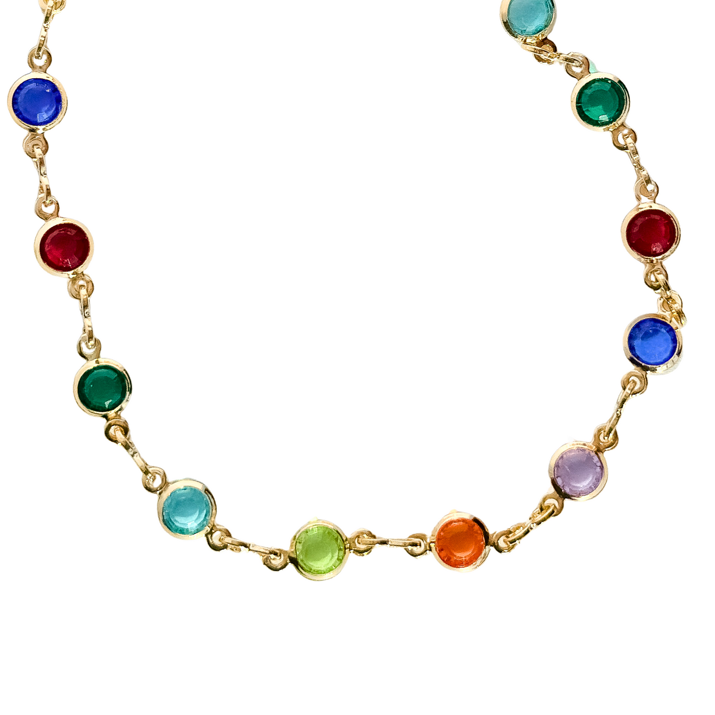 Circular Jewel-Toned Glass Gold Filled Bracelet