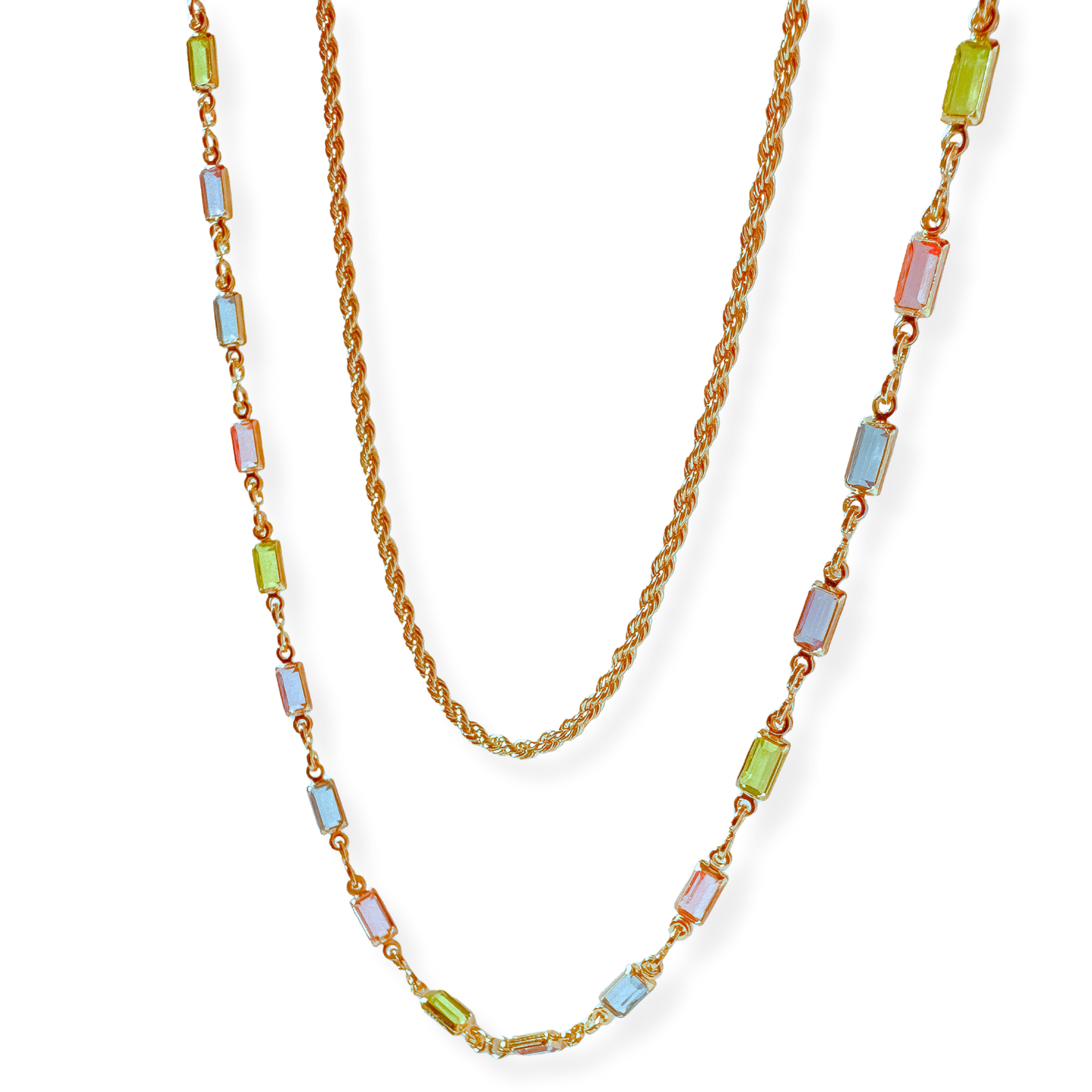 Pastel-Toned Gold Filled Glass Necklace