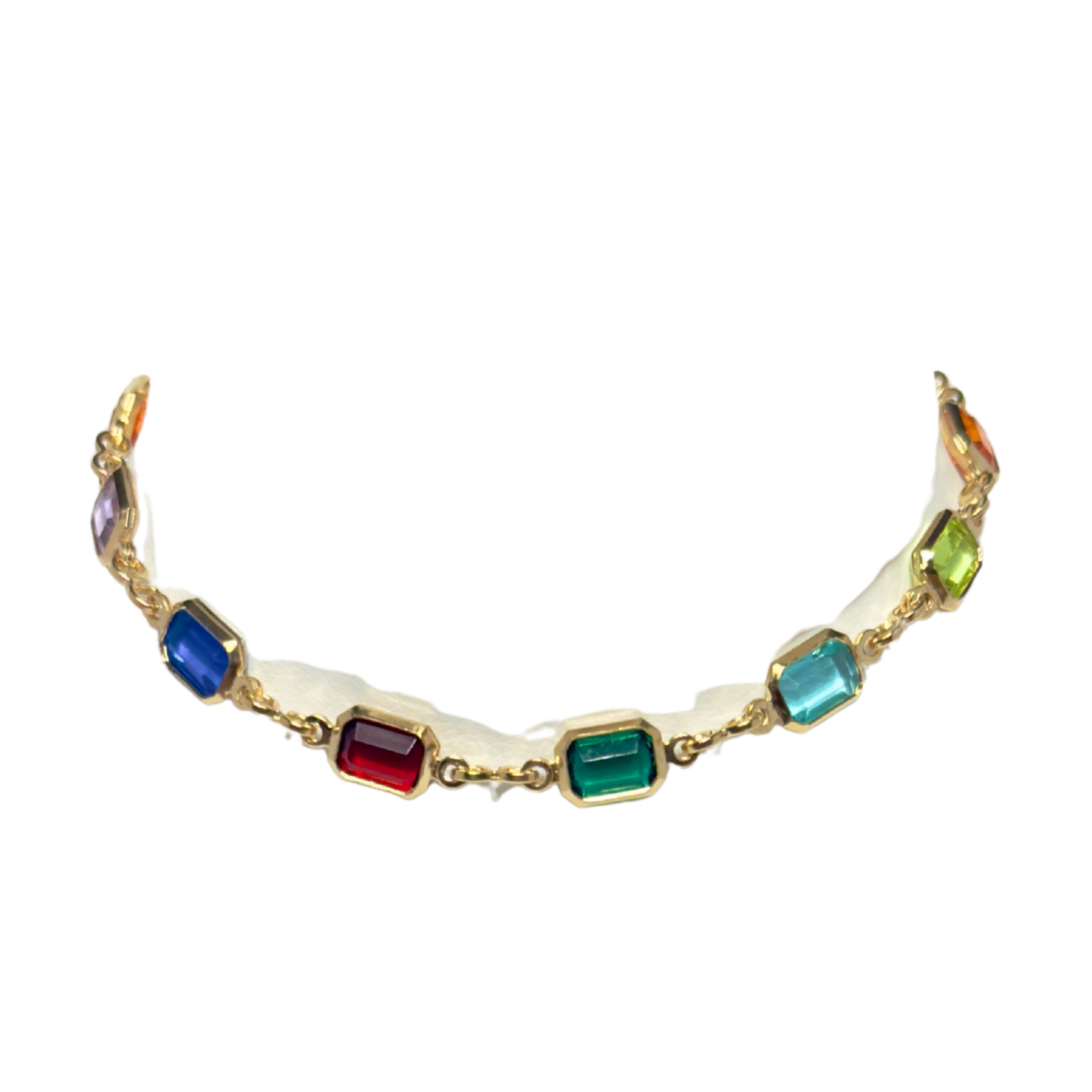 Bold Rectangle Jewel-Toned Glass Gold Filled Bracelet