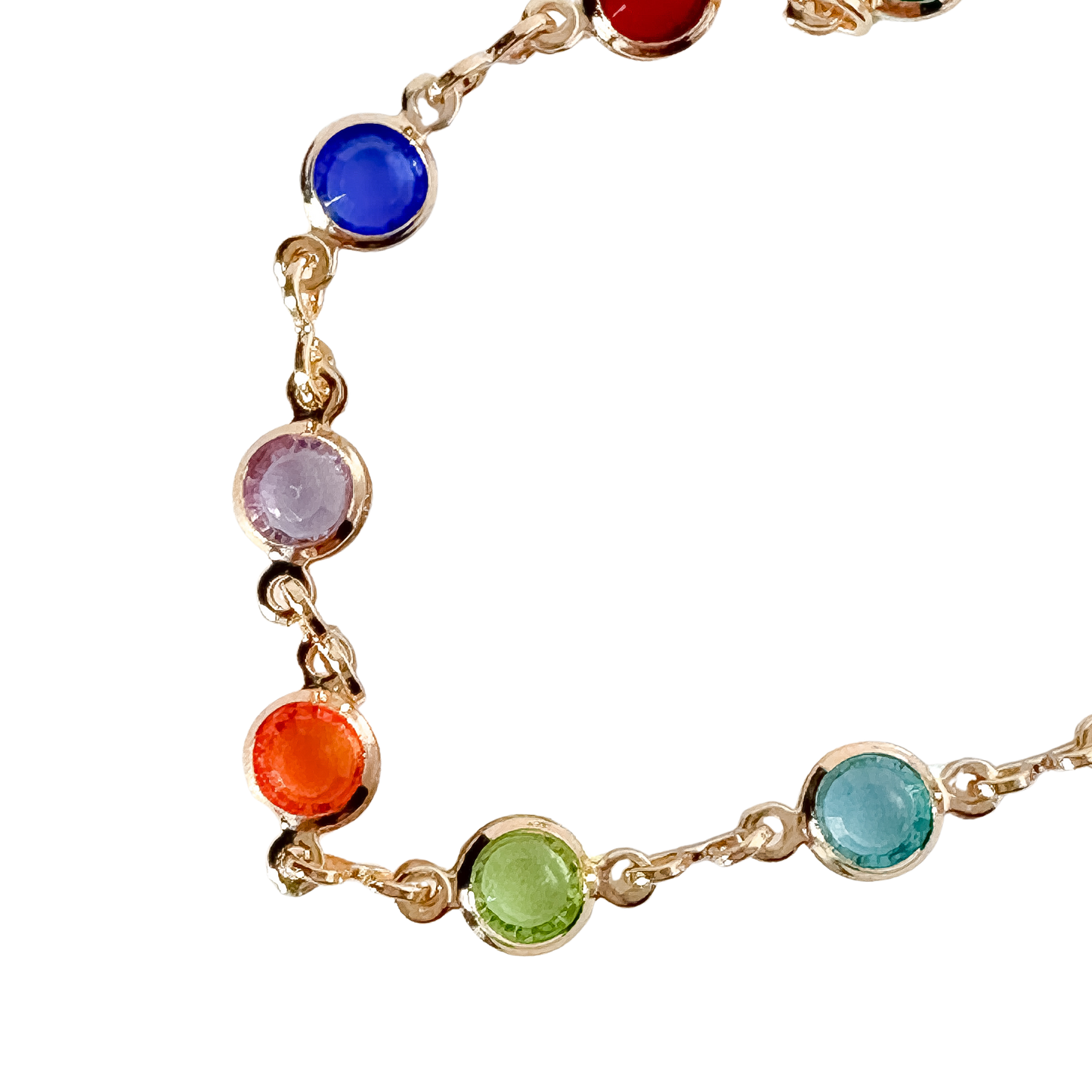 Circular Jewel-Toned Glass +  Gold Filled Chain Necklace