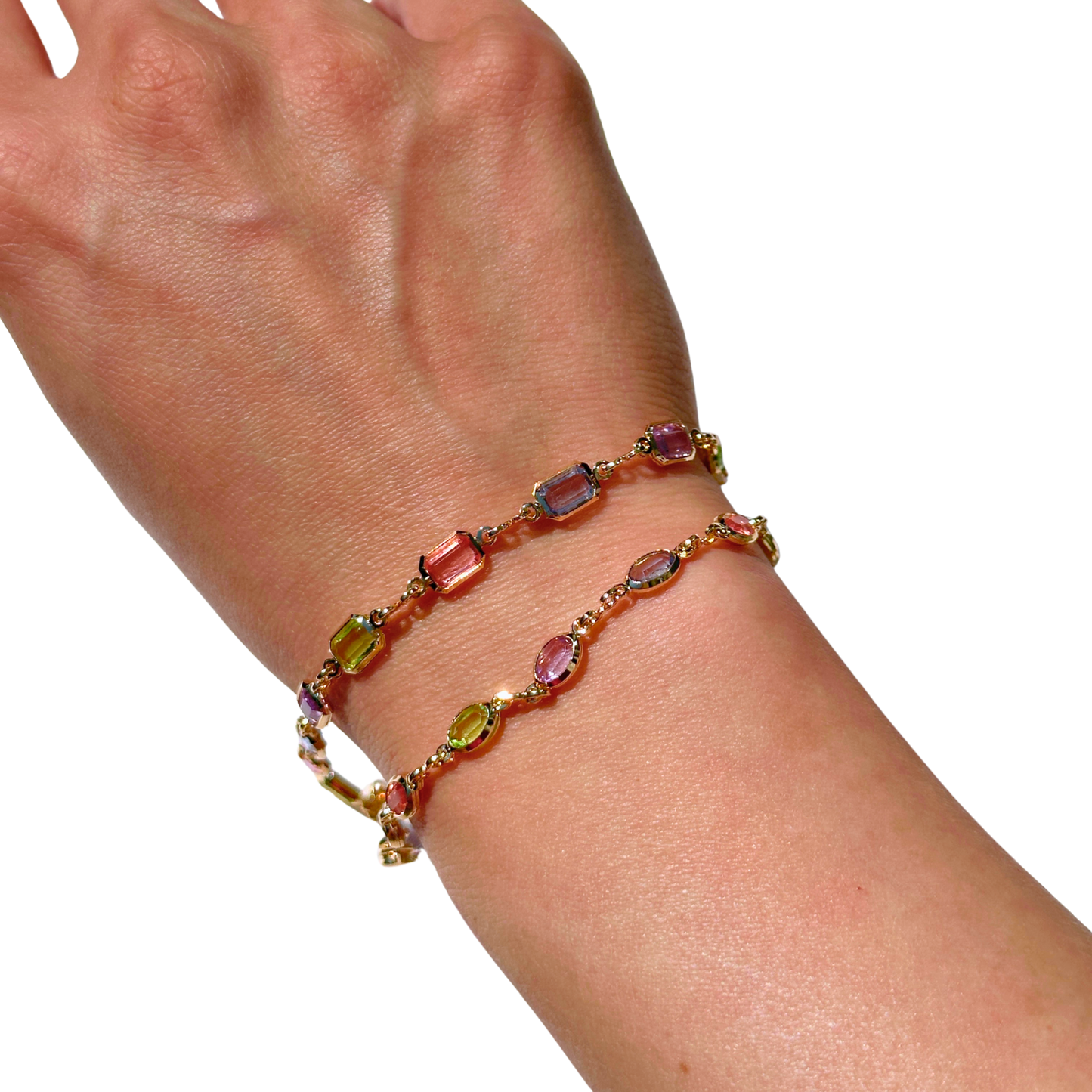 Bold Oval Pastel-Toned Gold Filled Glass Bracelet