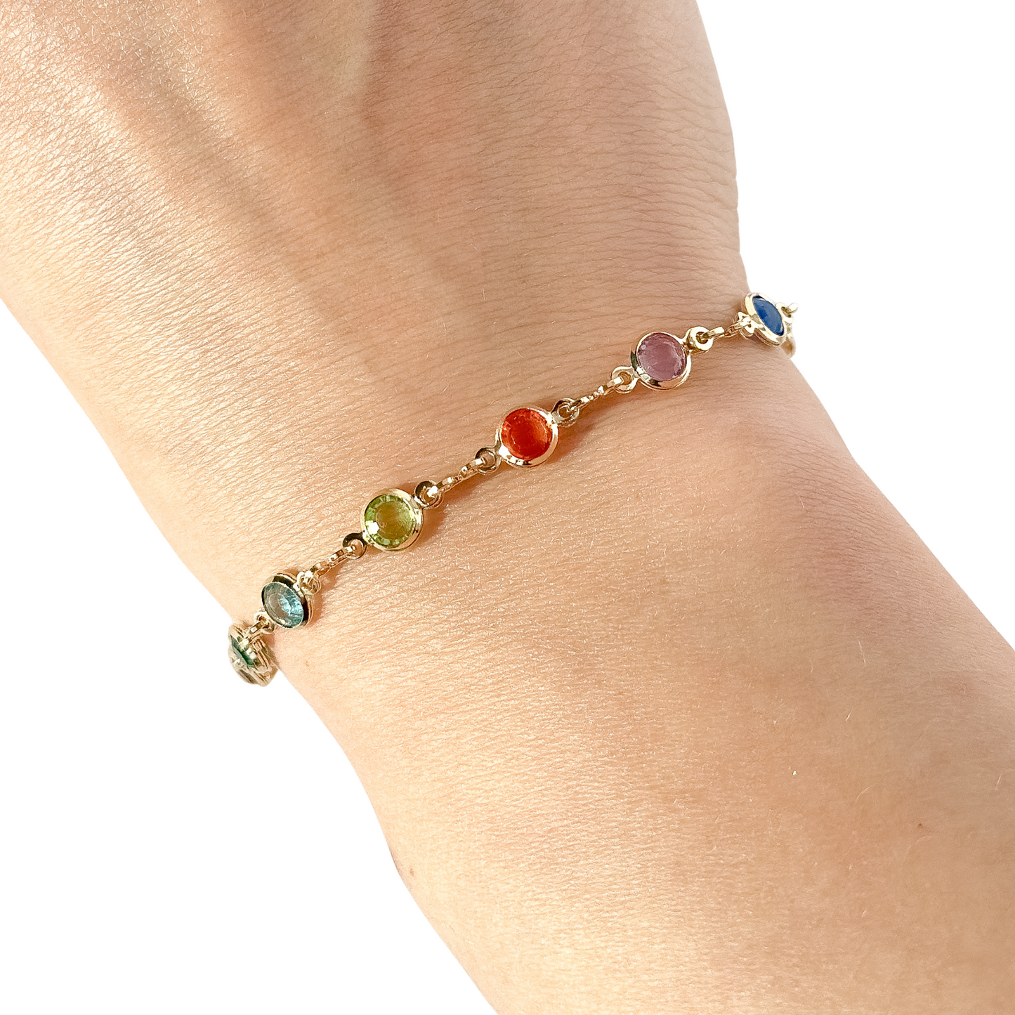Circular Jewel-Toned Glass Gold Filled Bracelet