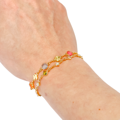 Textured Stars + Pastel Glass Gold Bracelet