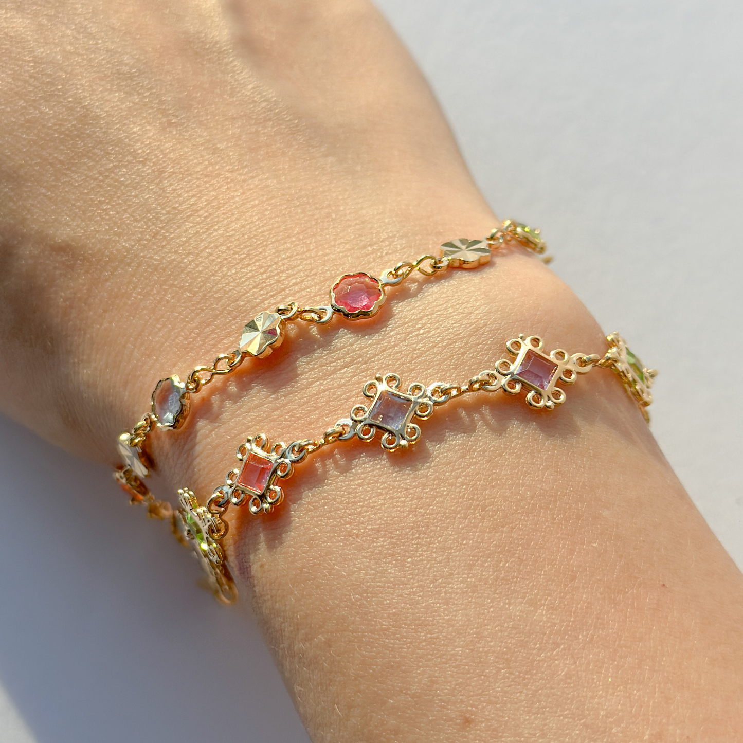 Textured Stars + Pastel Glass Gold-Filled Bracelet