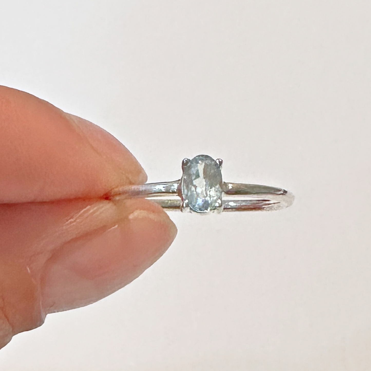 Aquamarine Oval Cut Sterling Silver Ring