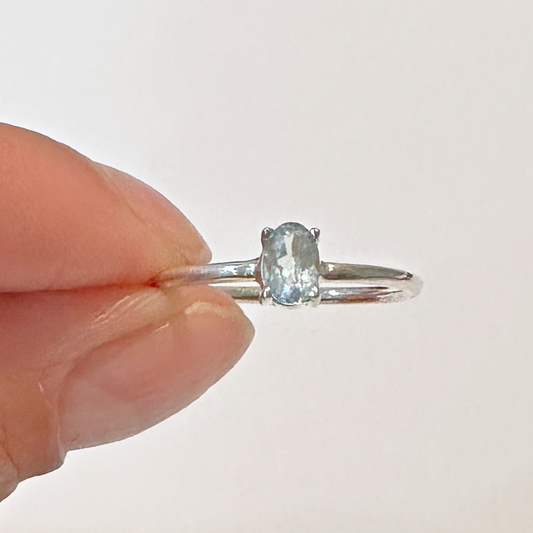 Aquamarine Oval Cut Sterling Silver Ring