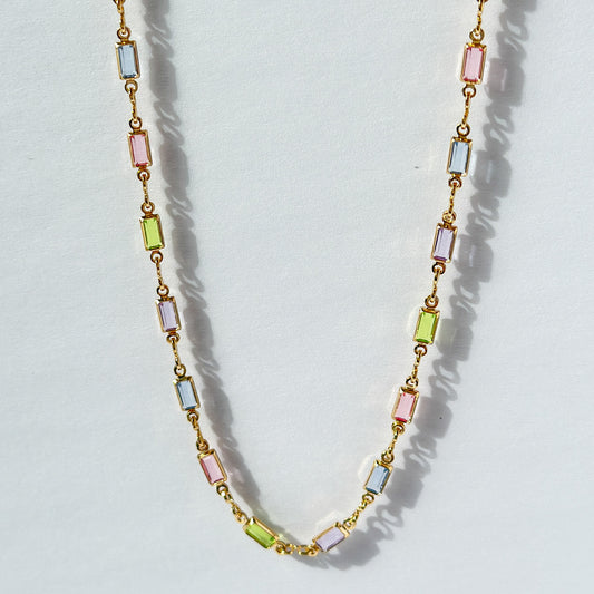 Pastel-Toned Gold Filled Glass Necklace