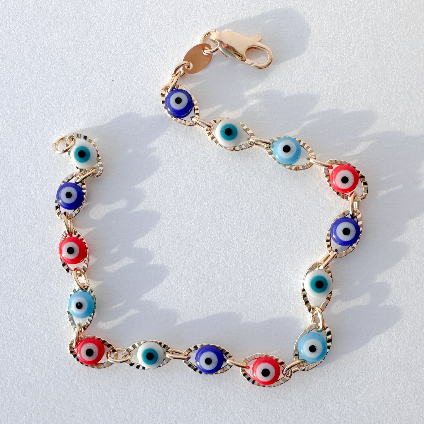 Multi-Colored Evil Eye Gold Filled Glass Bracelet