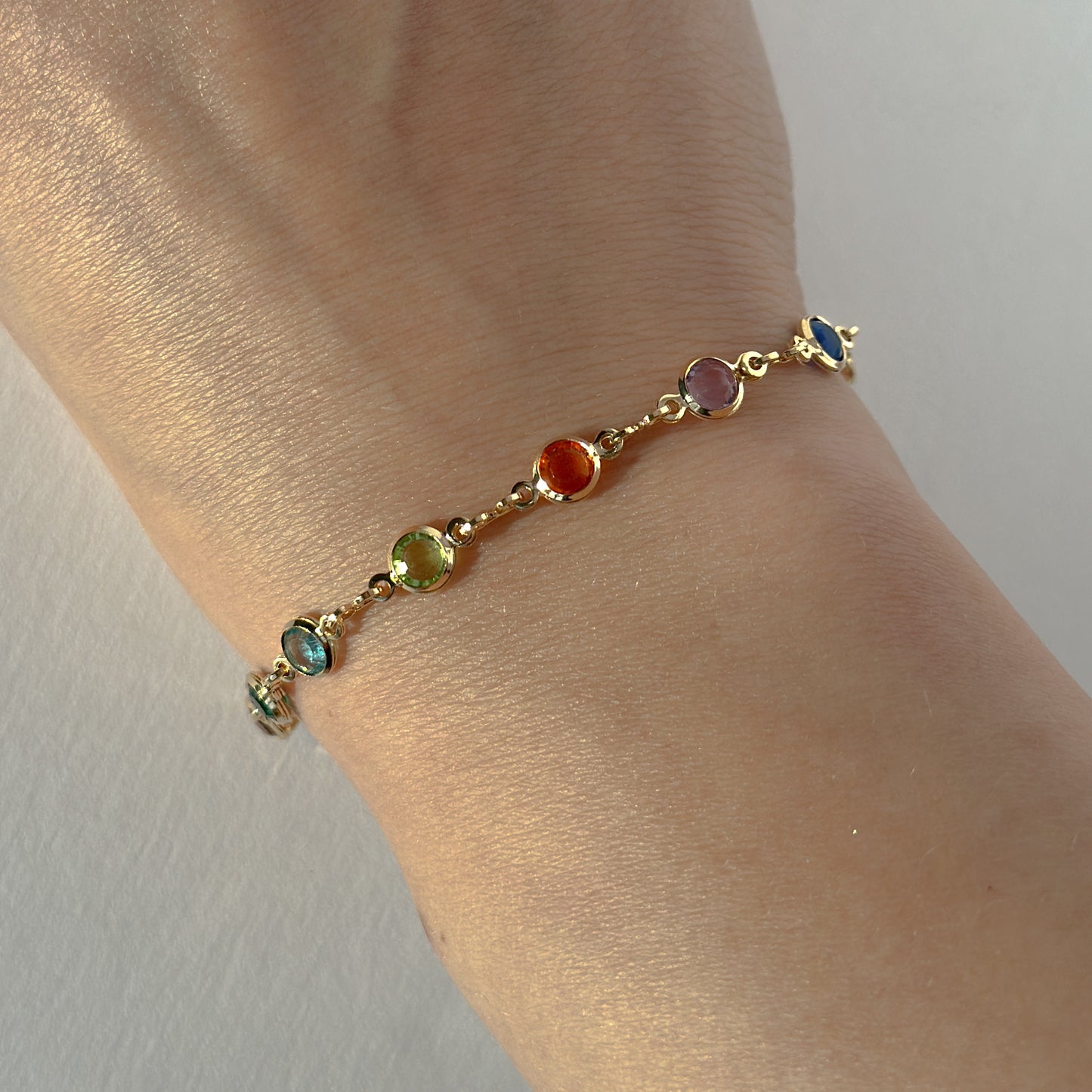 Circular Jewel-Toned Glass Gold Filled Bracelet