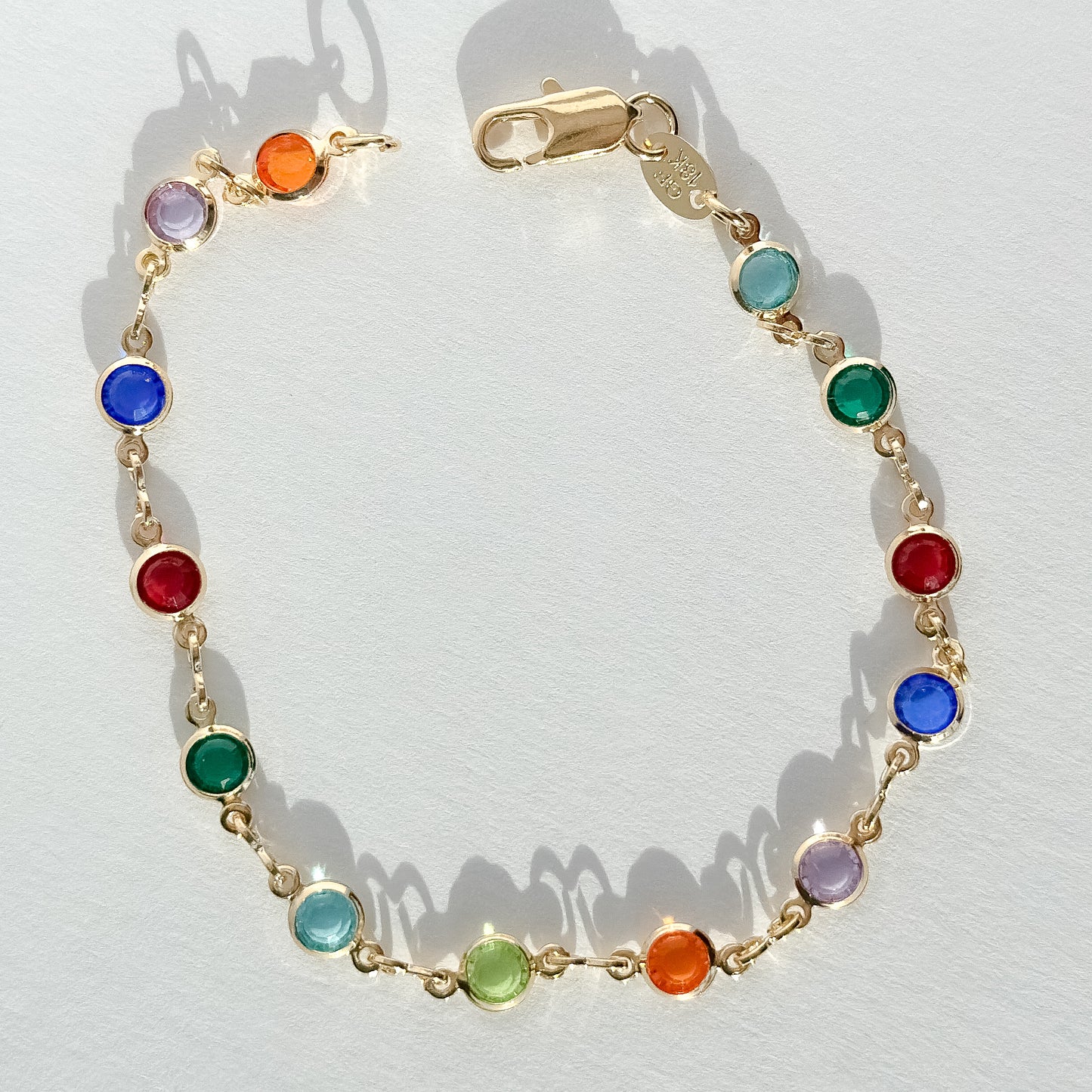 Circular Jewel-Toned Glass Gold Filled Bracelet