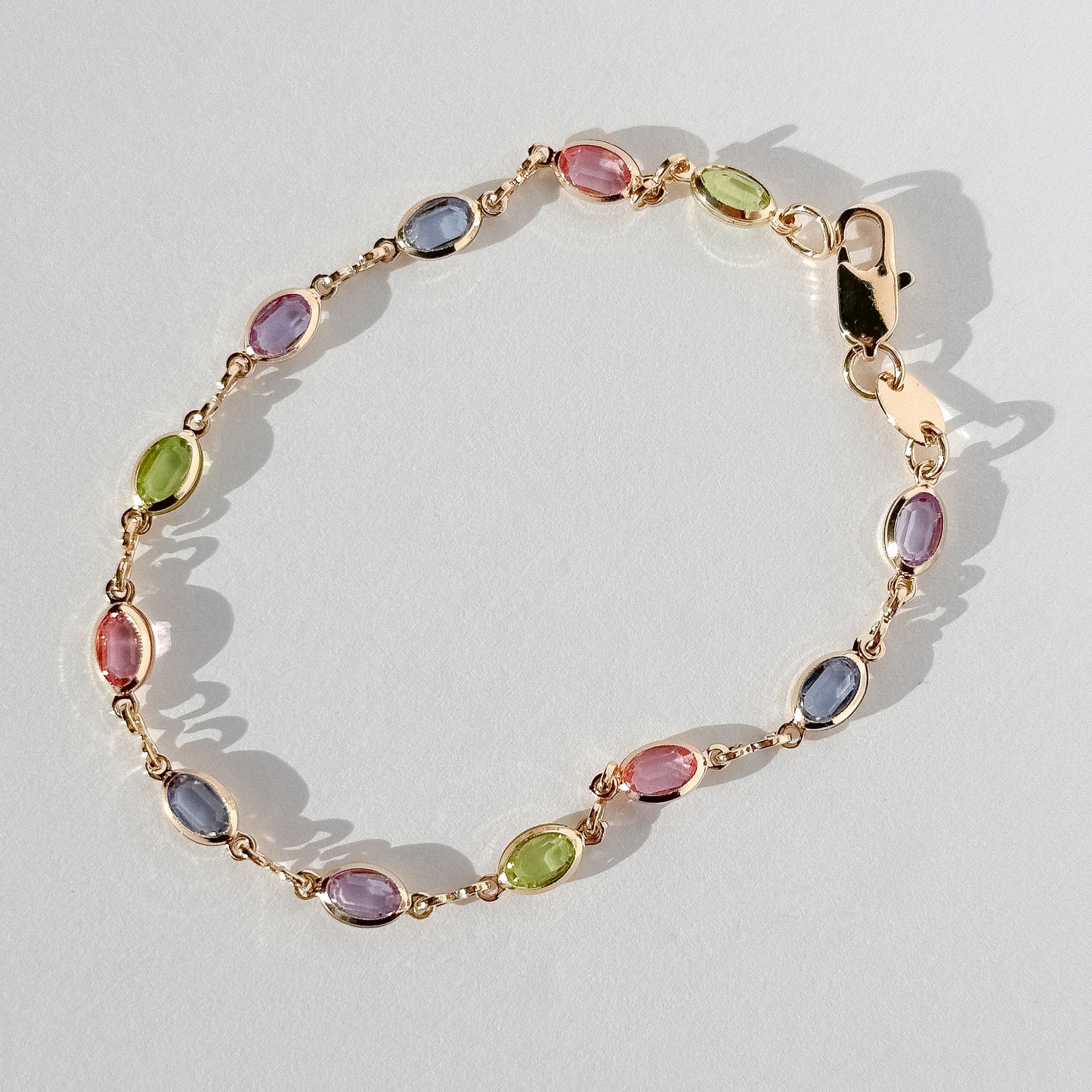 Bold Oval Pastel-Toned Gold Filled Glass Bracelet