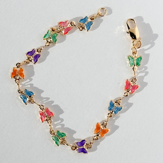 Butterfly Jewel-Toned Glass Gold Filled Bracelet