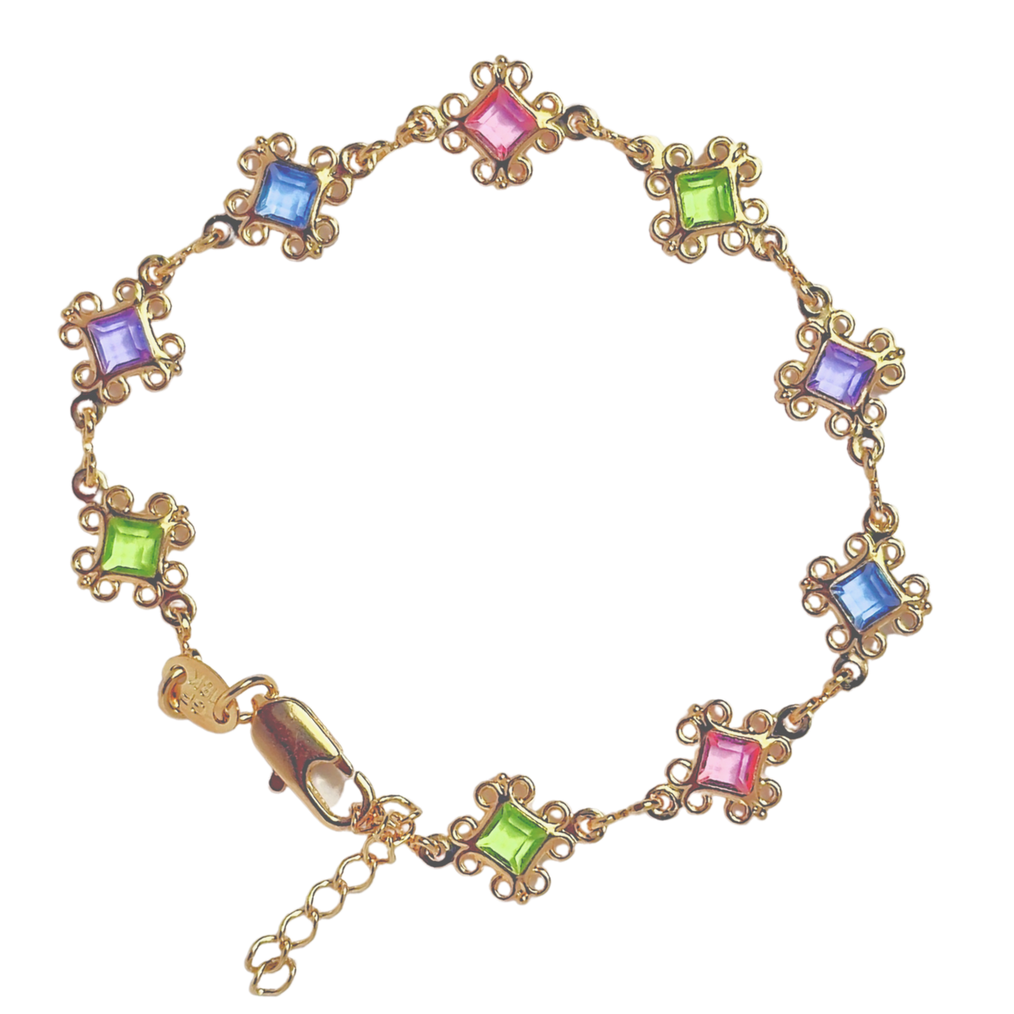 Baroque Square Pastel Glass Gold Filled Bracelet