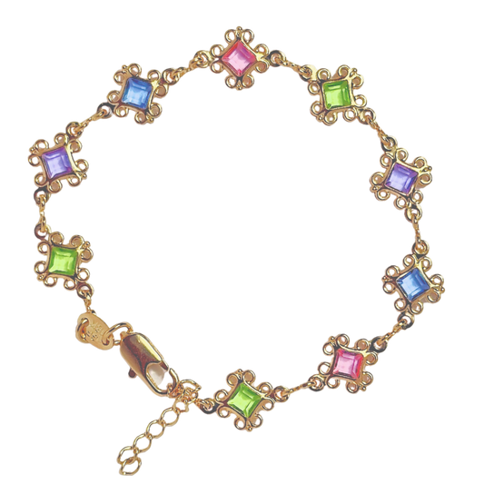 Baroque Square Pastel Glass Gold Filled Bracelet