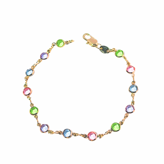 Circular Pastel-Toned Glass Gold Bracelet